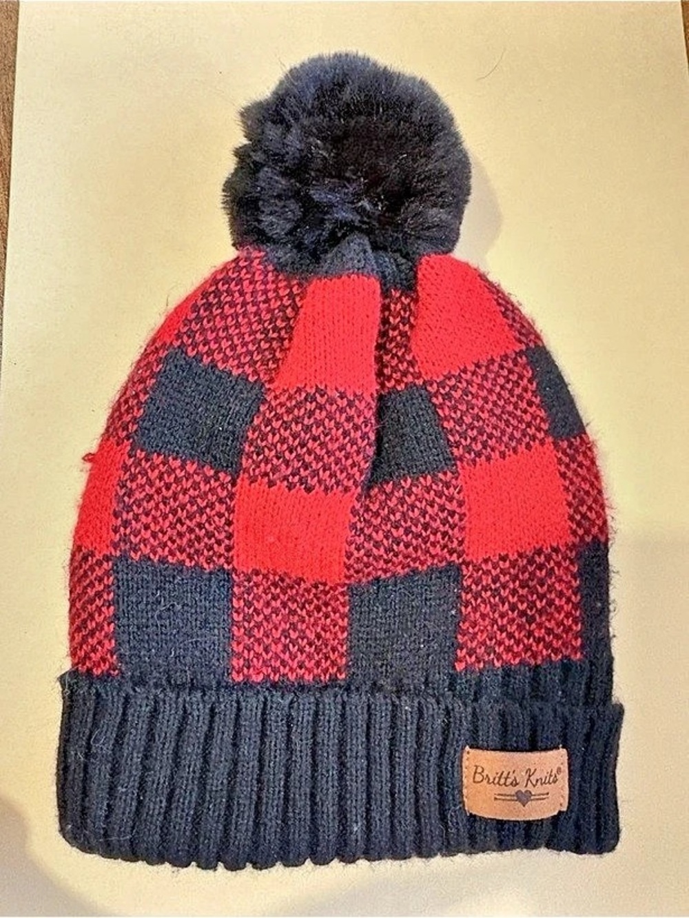 Britt's Knits Sweater Weather Pom Hat Red & Black